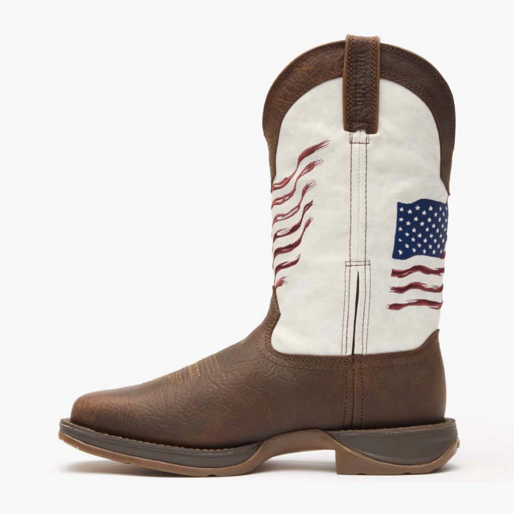 Brown Distressed Flag Embroidery Western Boot