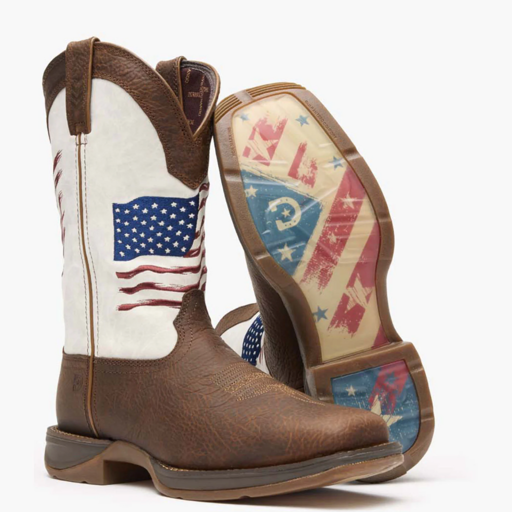 Brown Distressed Flag Embroidery Western Boot