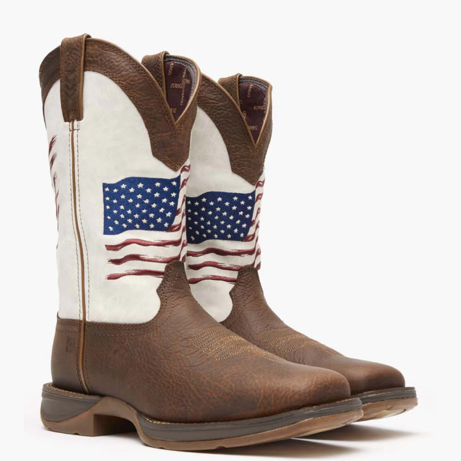 Brown Distressed Flag Embroidery Western Boot