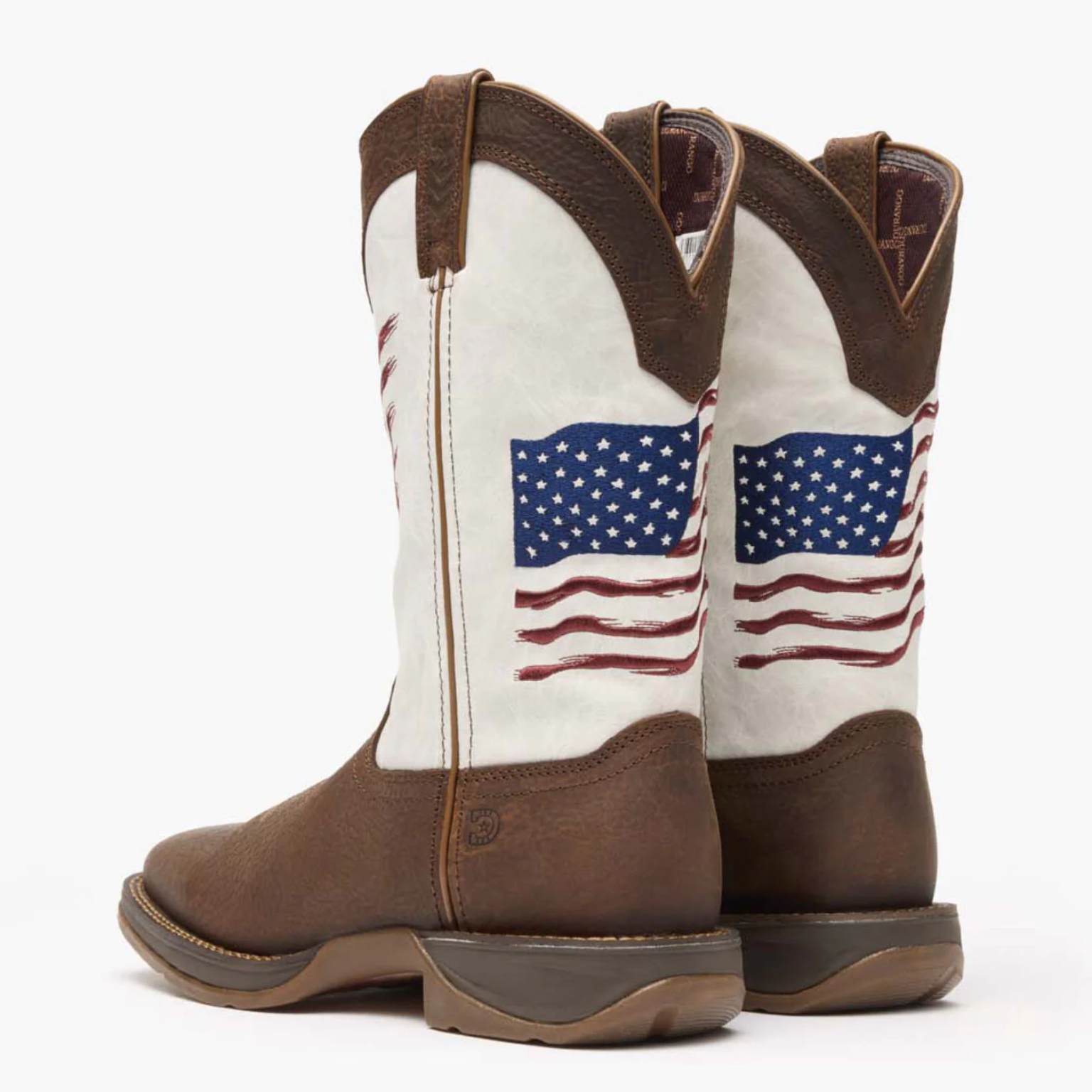 Brown Distressed Flag Embroidery Western Boot