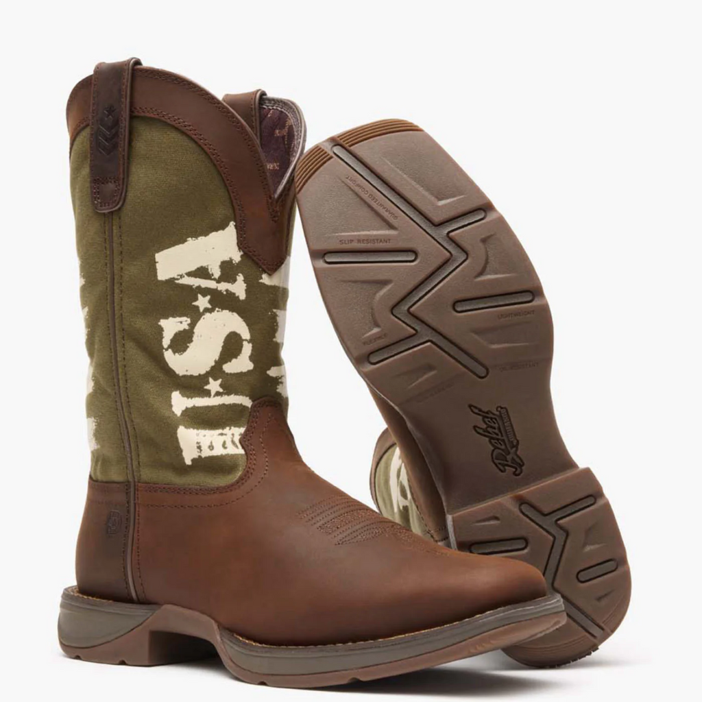 Army Green USA Print Western Boot