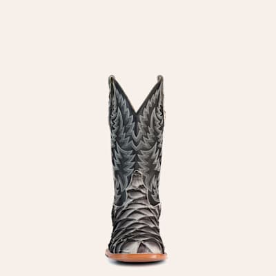 Men’s Gray Pirarucu And Black Wide Square Toe Exotic Cowboy Boots