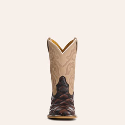 Tobacco & Tan Pirarucu Print Wide Square Toe Cowboy Boots