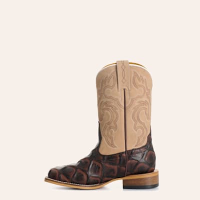 Tobacco & Tan Pirarucu Print Wide Square Toe Cowboy Boots
