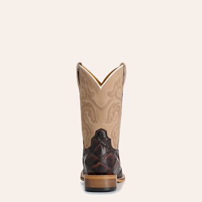 Tobacco & Tan Pirarucu Print Wide Square Toe Cowboy Boots