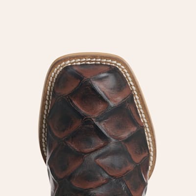 Tobacco & Tan Pirarucu Print Wide Square Toe Cowboy Boots