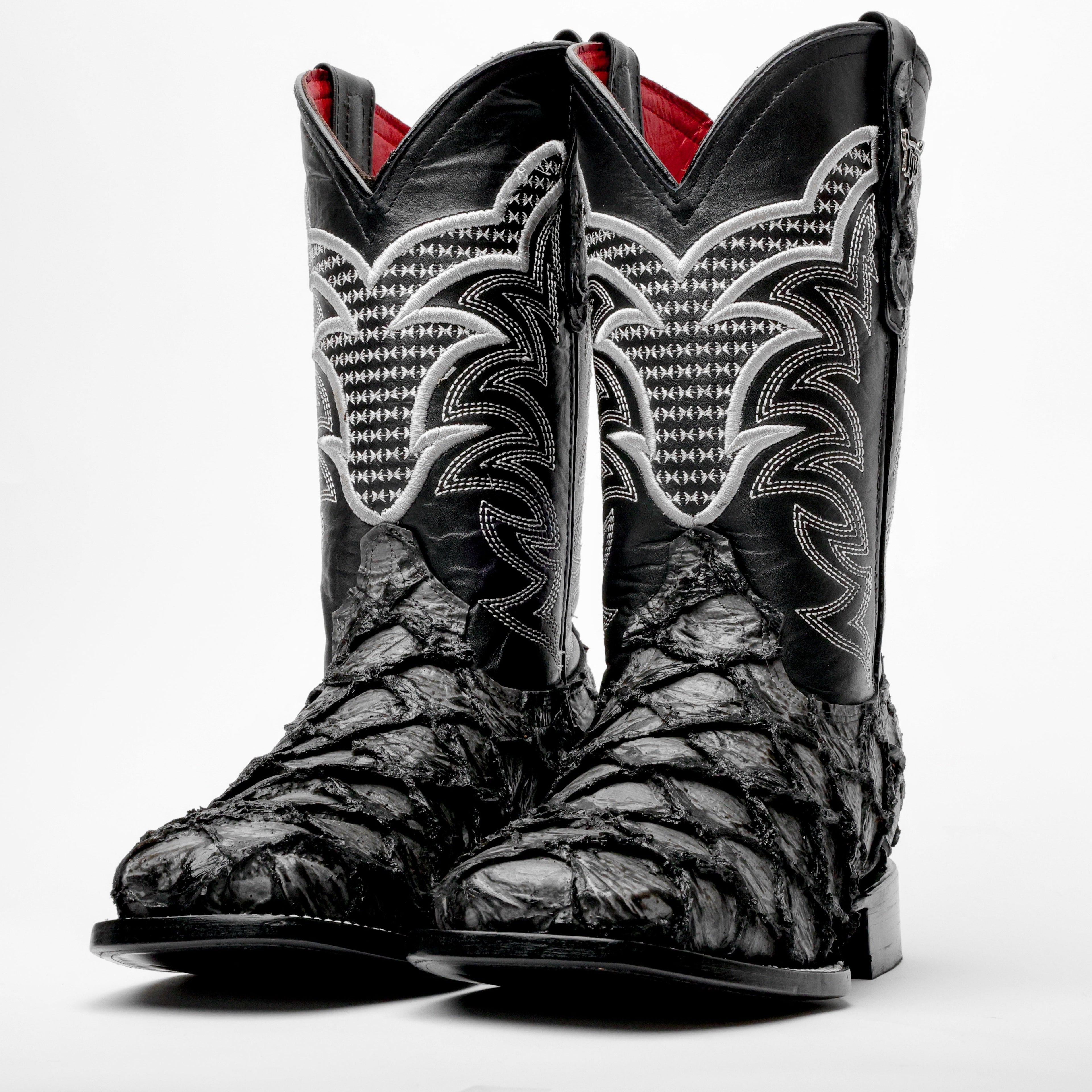 Grey Jumbo Pirarucu Leather Boots - Square Toe