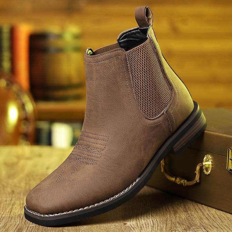 Western Cowboy Square Toe Chelsea Ankle Boots