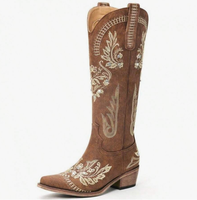 Sparkly Rhinestone Embroidery Tall Western Boots