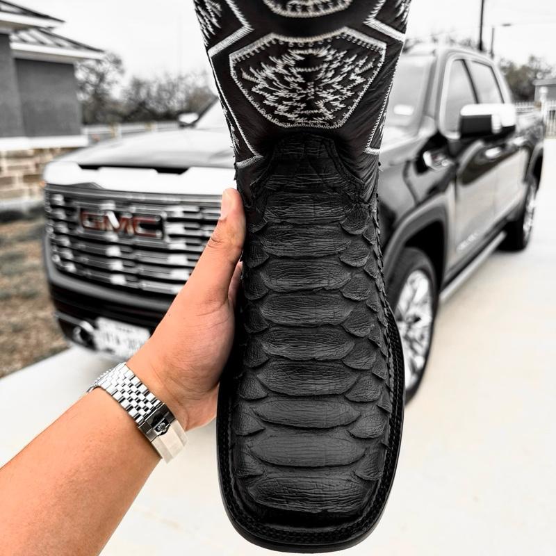 Men’s “Black Mamba” Python Leather Boots - Square Toe