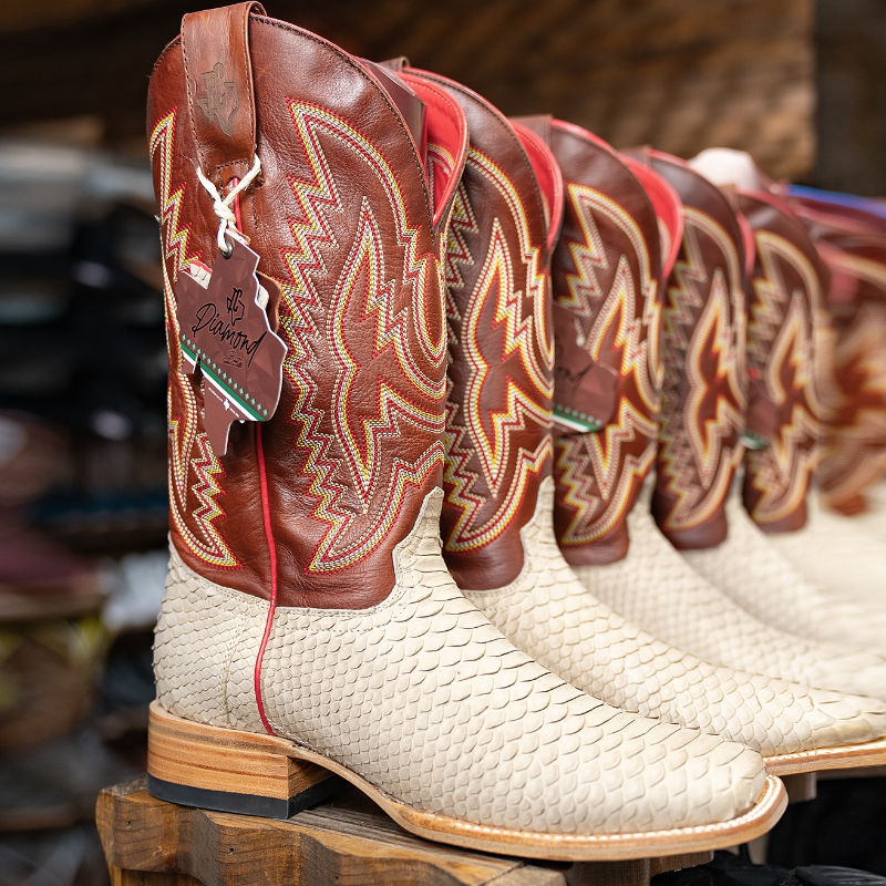 Exotic Python Square-head Boots - Bone