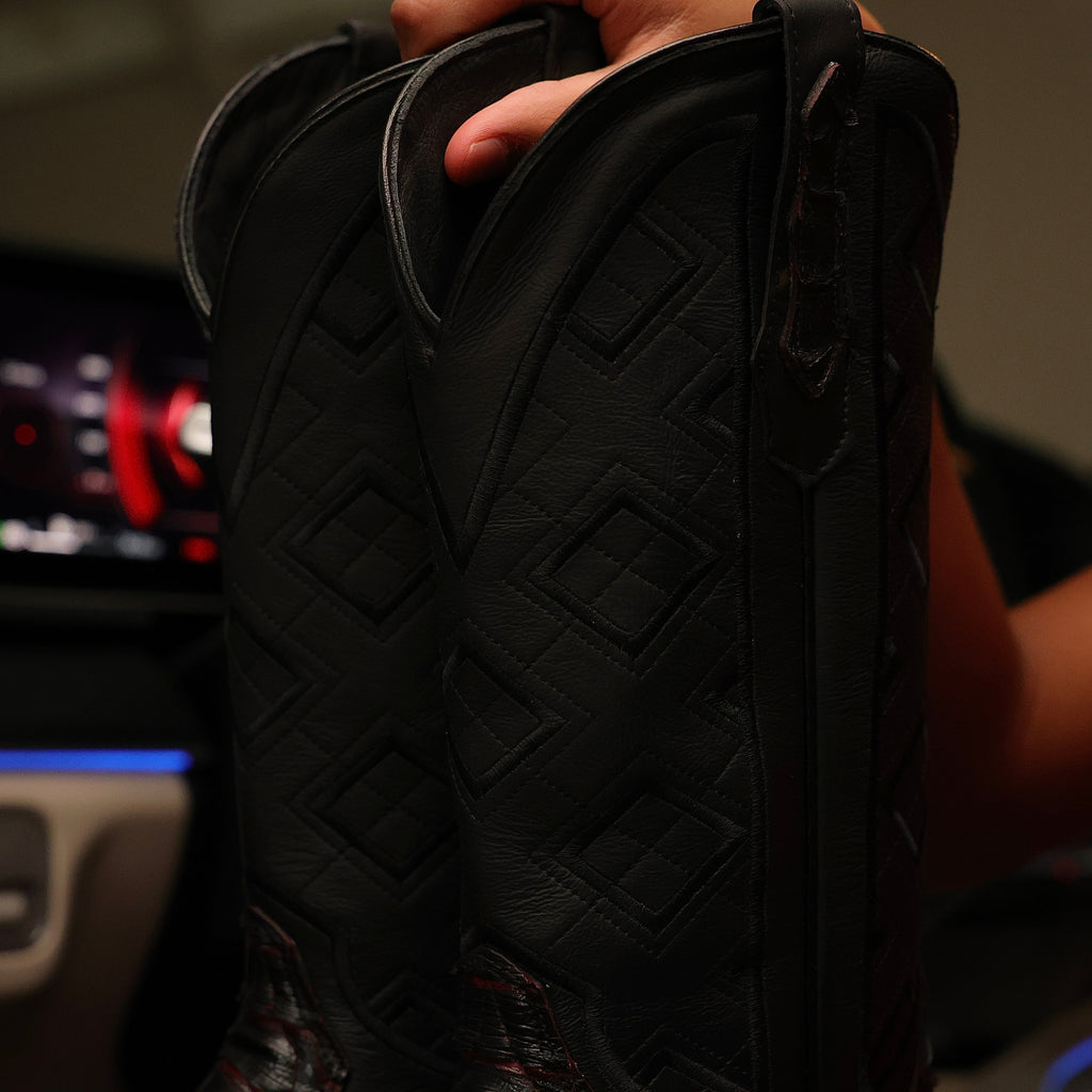 Jumbo Black Cherry Python Leather Boots - Square Toe – goocaps