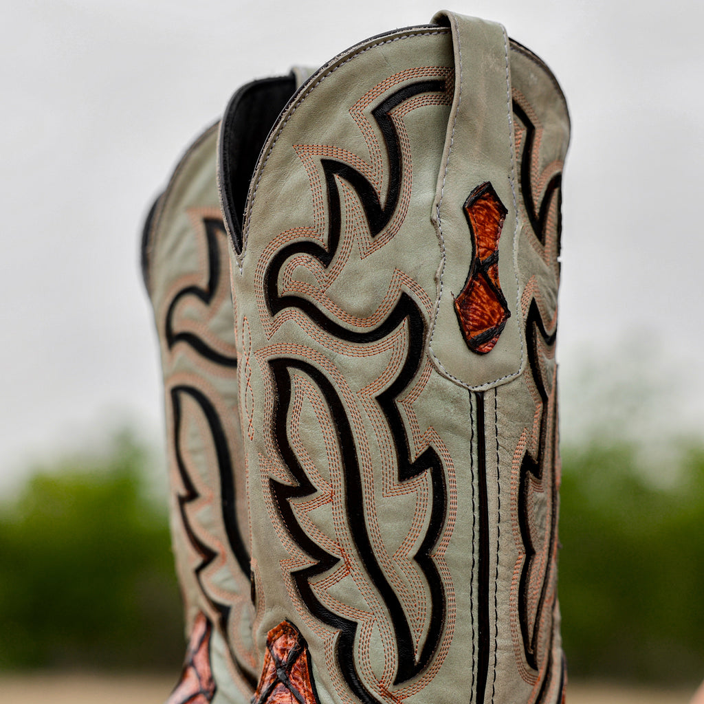 Cognac Pirarusu Leather Boots - Square Toe