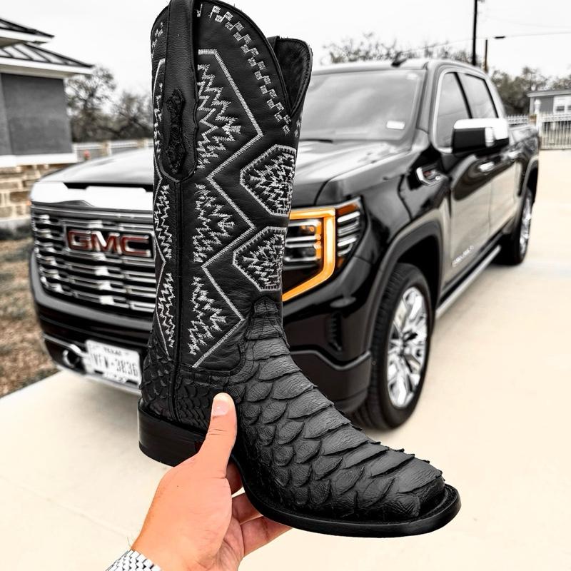 Men’s “Black Mamba” Python Leather Boots - Square Toe