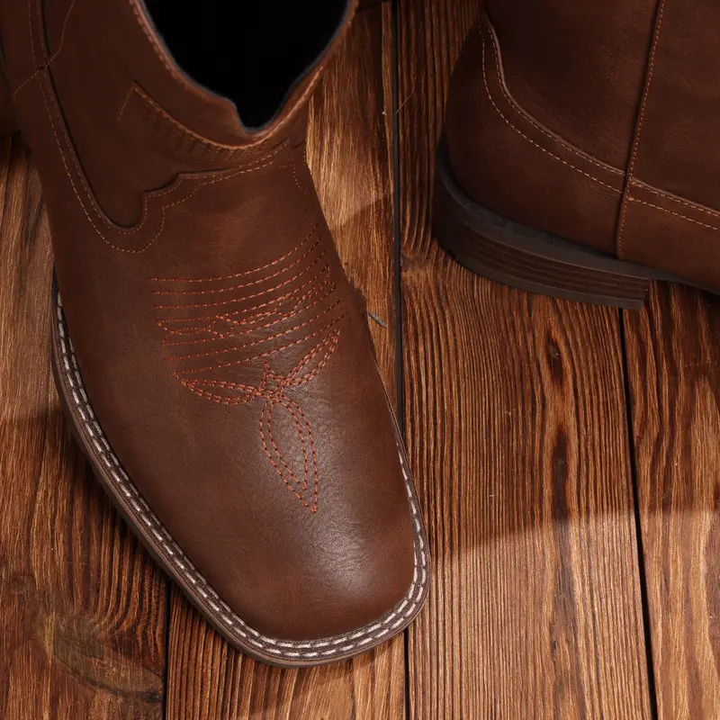 Western Cowboy Boots With Flag - Square Toe