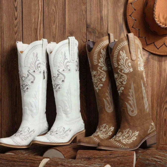 Sparkly Rhinestone Embroidery Tall Western Boots