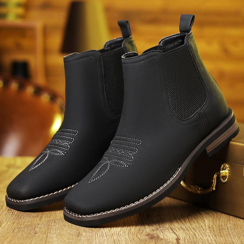 Western Cowboy Square Toe Chelsea Ankle Boots