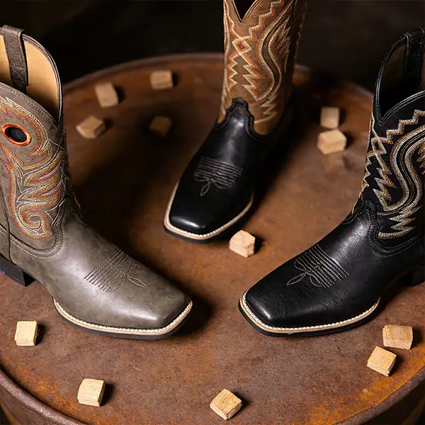 Western-Style Classic Embroidered Chunky Heel Flat-Toe Boots, Soft Leather