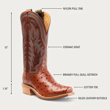 The Cutter Toe Boot in Brandy Ostrich