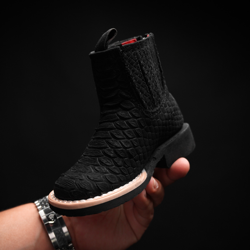 Kid’s Matte Black Python Boots