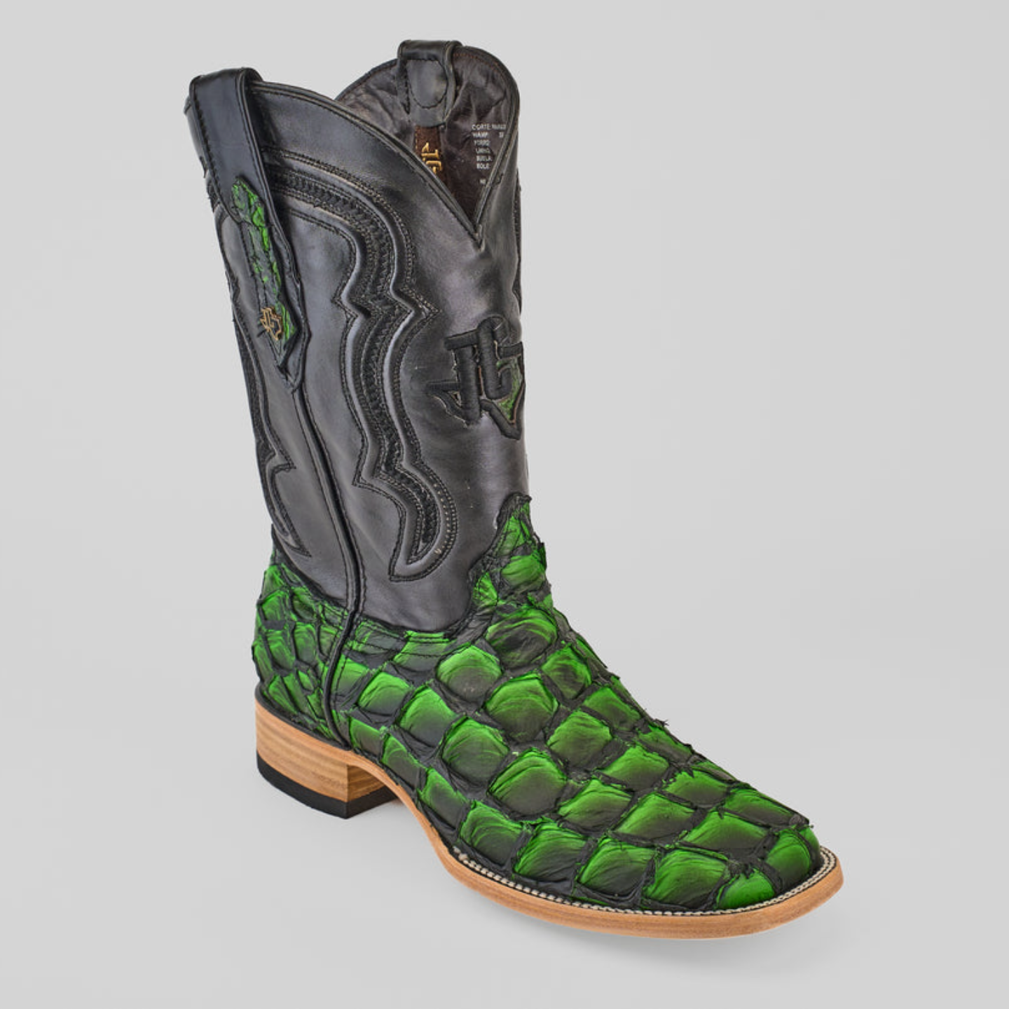 Exotic Pirarucu Fish - Swamp Green - Square Toe