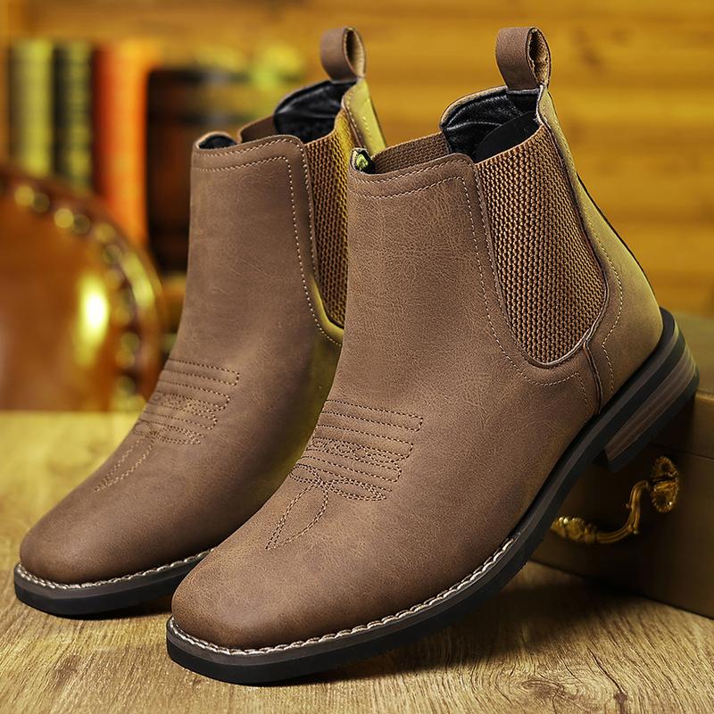 Western Cowboy Square Toe Chelsea Ankle Boots