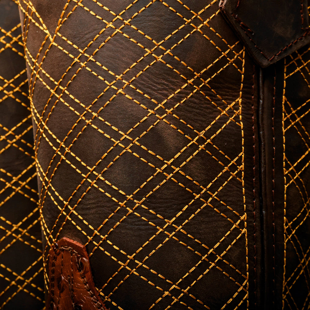 Cognac Ostrich Leather Boots - Composite Toe