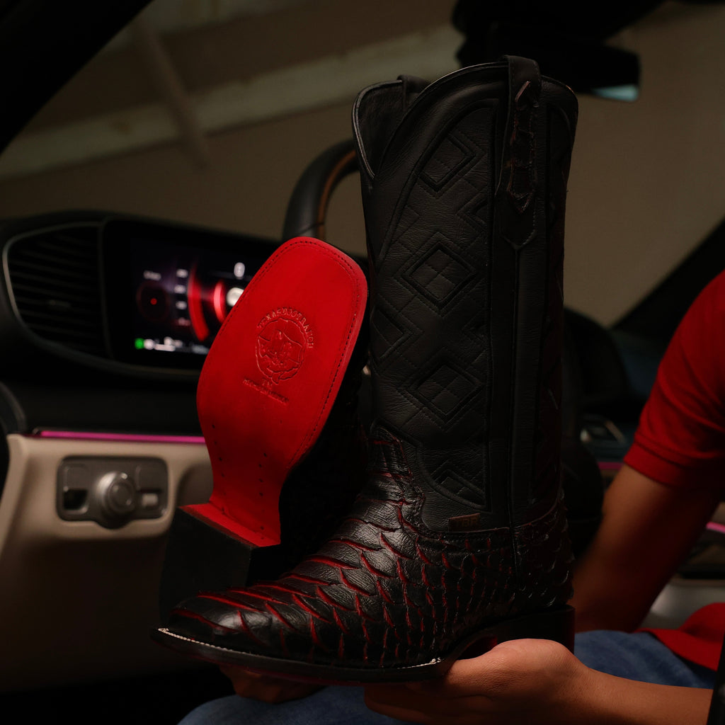 Jumbo Black Cherry Python Leather Boots - Square Toe – goocaps