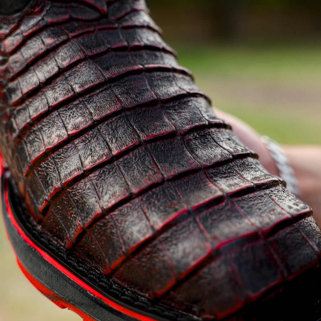 Black Cherry Caiman Belly Leather Boots With 3D Lightweight Sole - Composite Toe