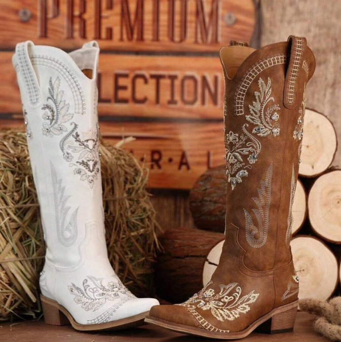 Sparkly Rhinestone Embroidery Tall Western Boots