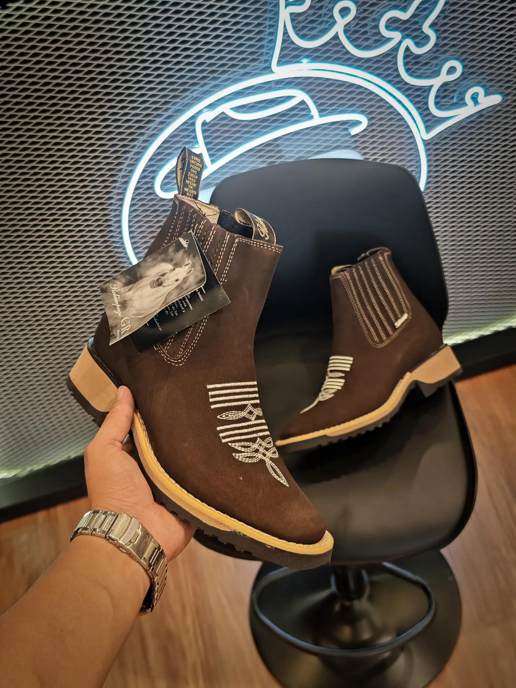 Chocolate Brown Embroidered Ankle Boots