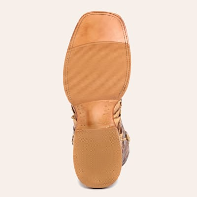 Men’s Brass and Caramel Pirarucu Wide Square Toe Exotic Cowboy Boots