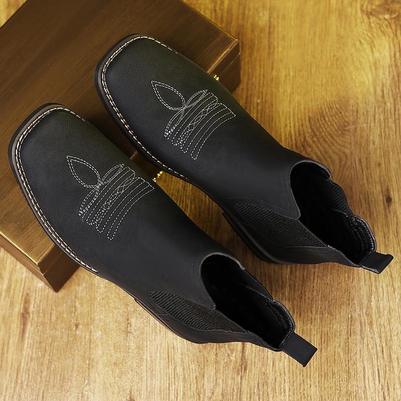 Western Cowboy Square Toe Chelsea Ankle Boots