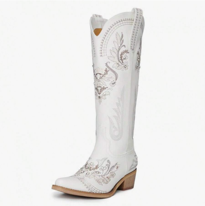 Sparkly Rhinestone Embroidery Tall Western Boots
