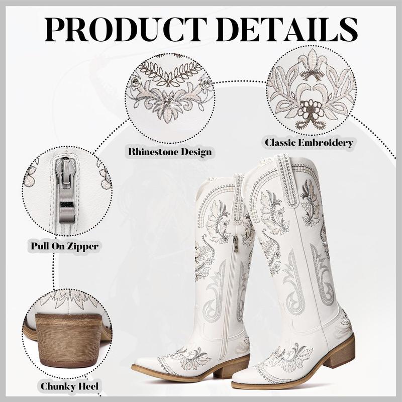 Sparkly Rhinestone Embroidery Tall Western Boots