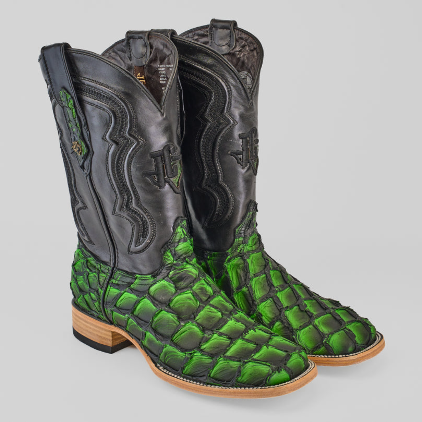 Exotic Pirarucu Fish - Swamp Green - Square Toe