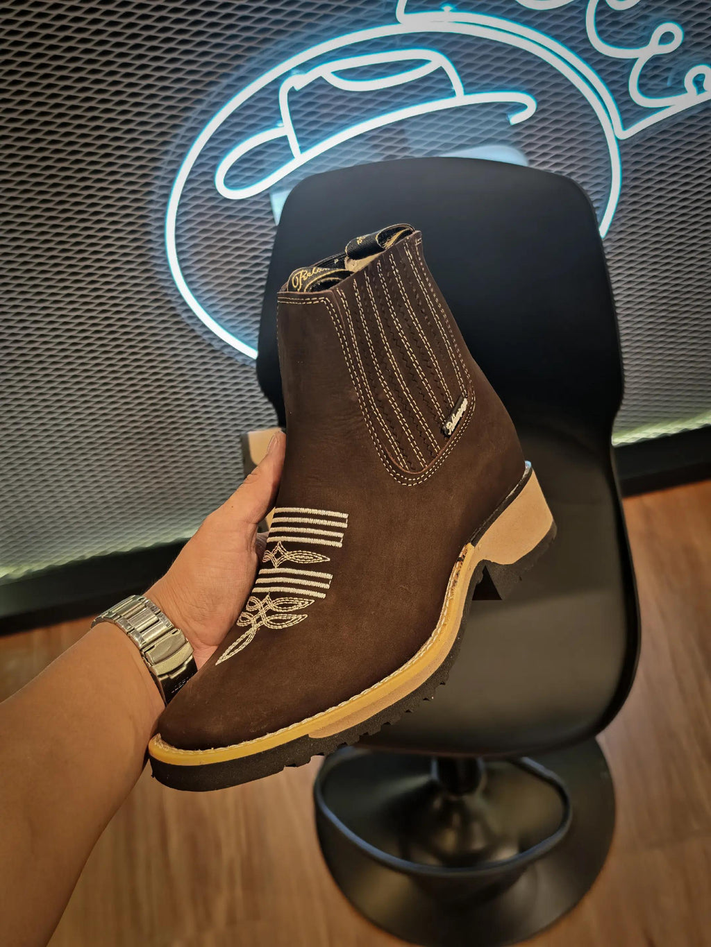 Chocolate Brown Embroidered Ankle Boots