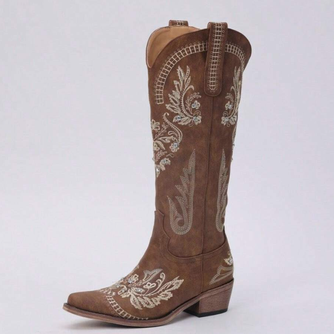 Sparkly Rhinestone Embroidery Tall Western Boots
