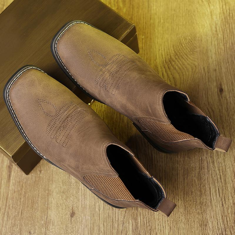 Western Cowboy Square Toe Chelsea Ankle Boots