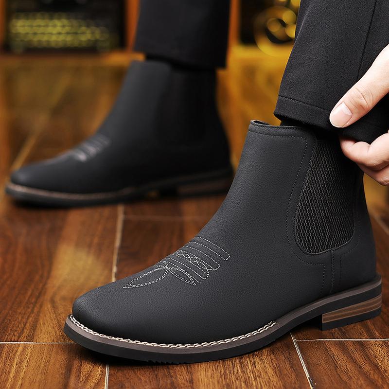 Western Cowboy Square Toe Chelsea Ankle Boots