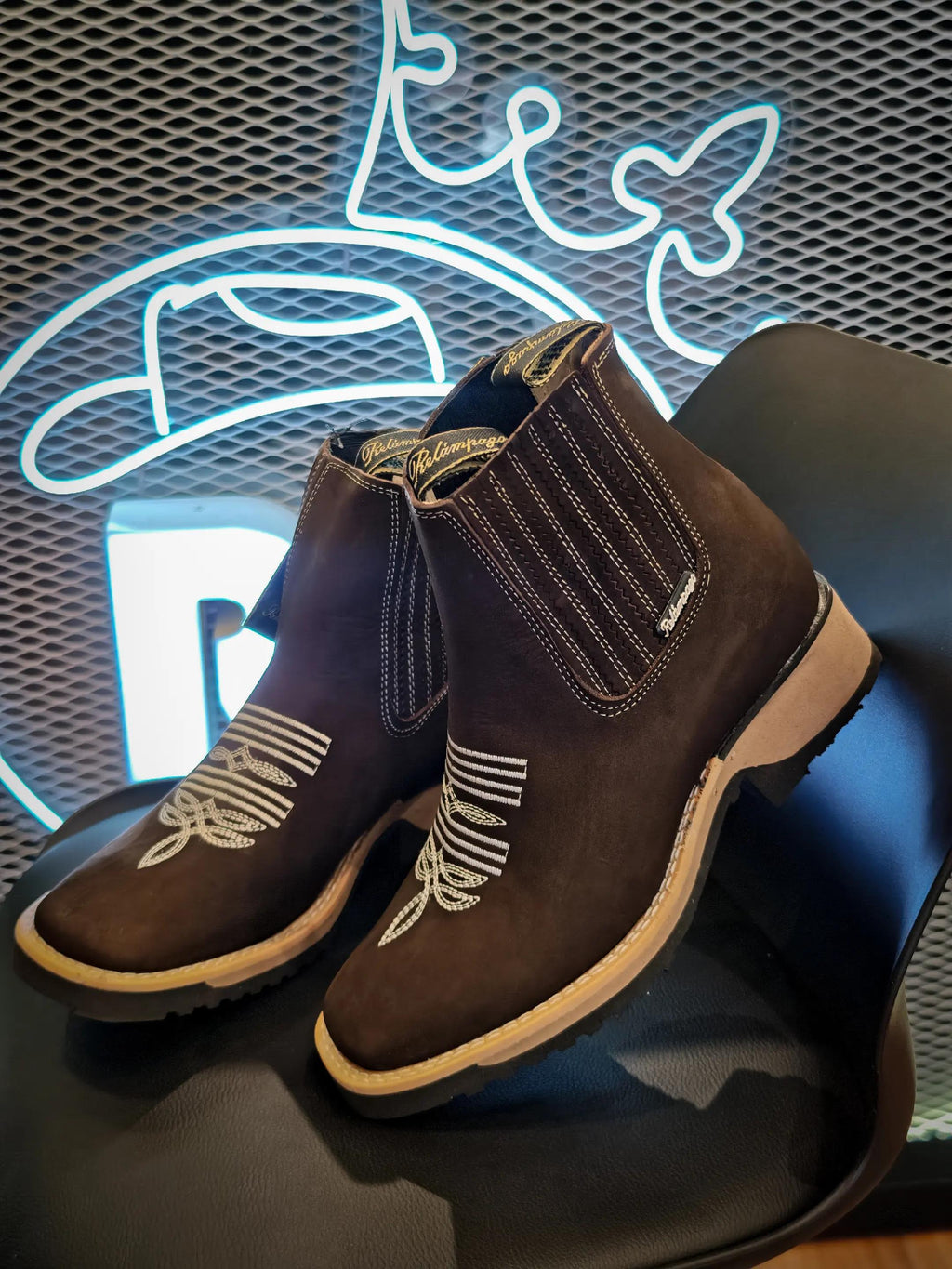 Chocolate Brown Embroidered Ankle Boots
