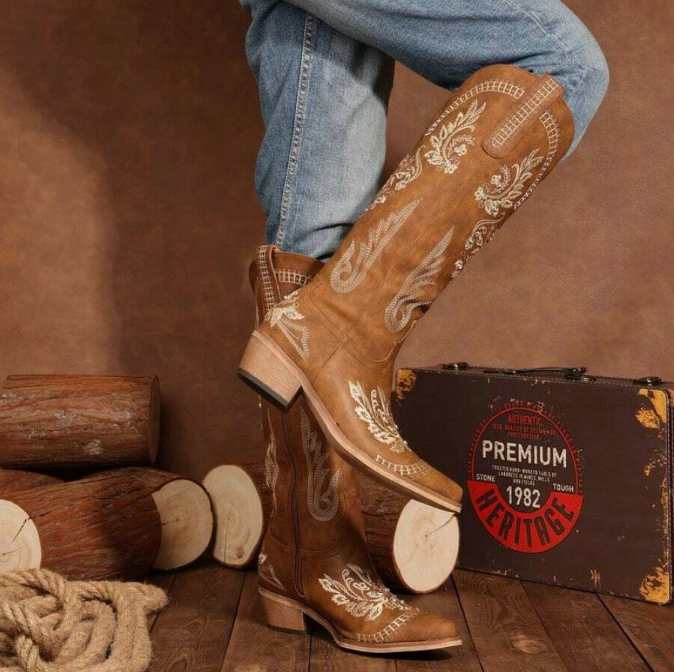 Sparkly Rhinestone Embroidery Tall Western Boots