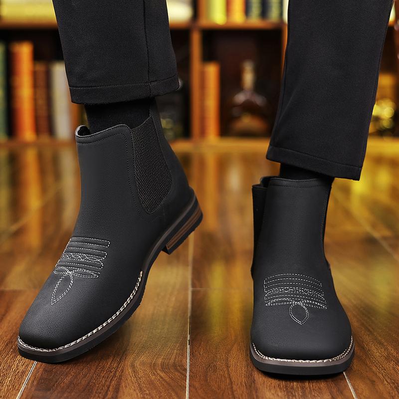 Western Cowboy Square Toe Chelsea Ankle Boots