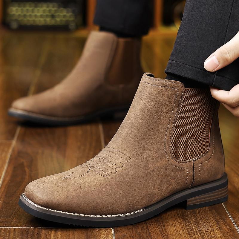 Western Cowboy Square Toe Chelsea Ankle Boots