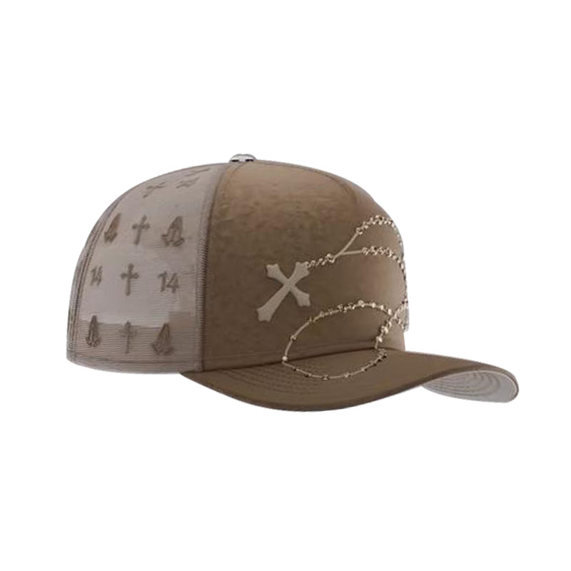 Shiny Long Chain Cap - White