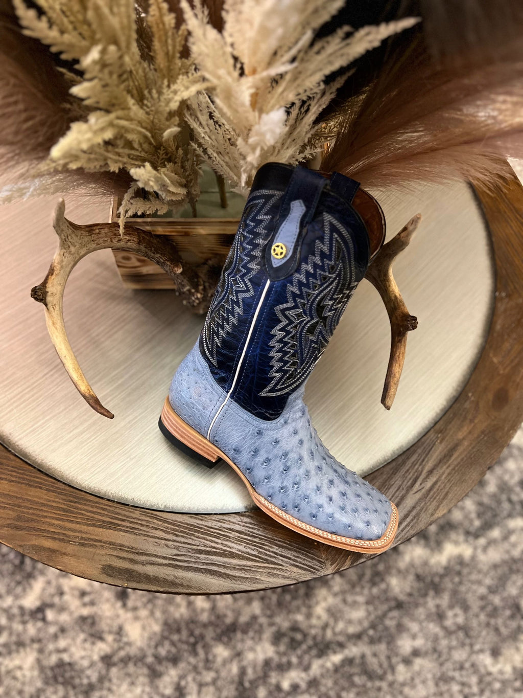 Western Exotic Blue Ostrich Cowboy Boots