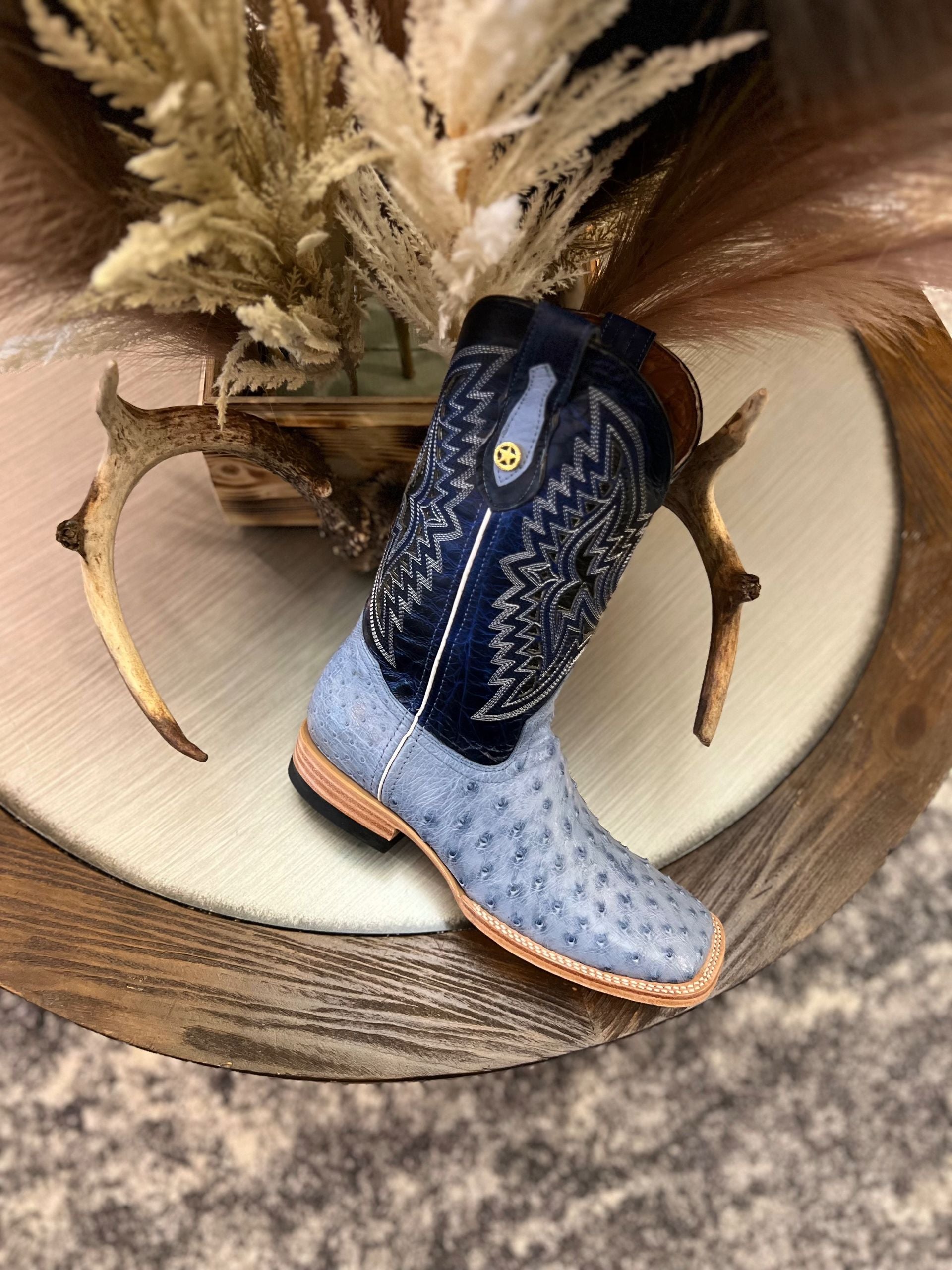 Western Exotic Blue Ostrich Cowboy Boots