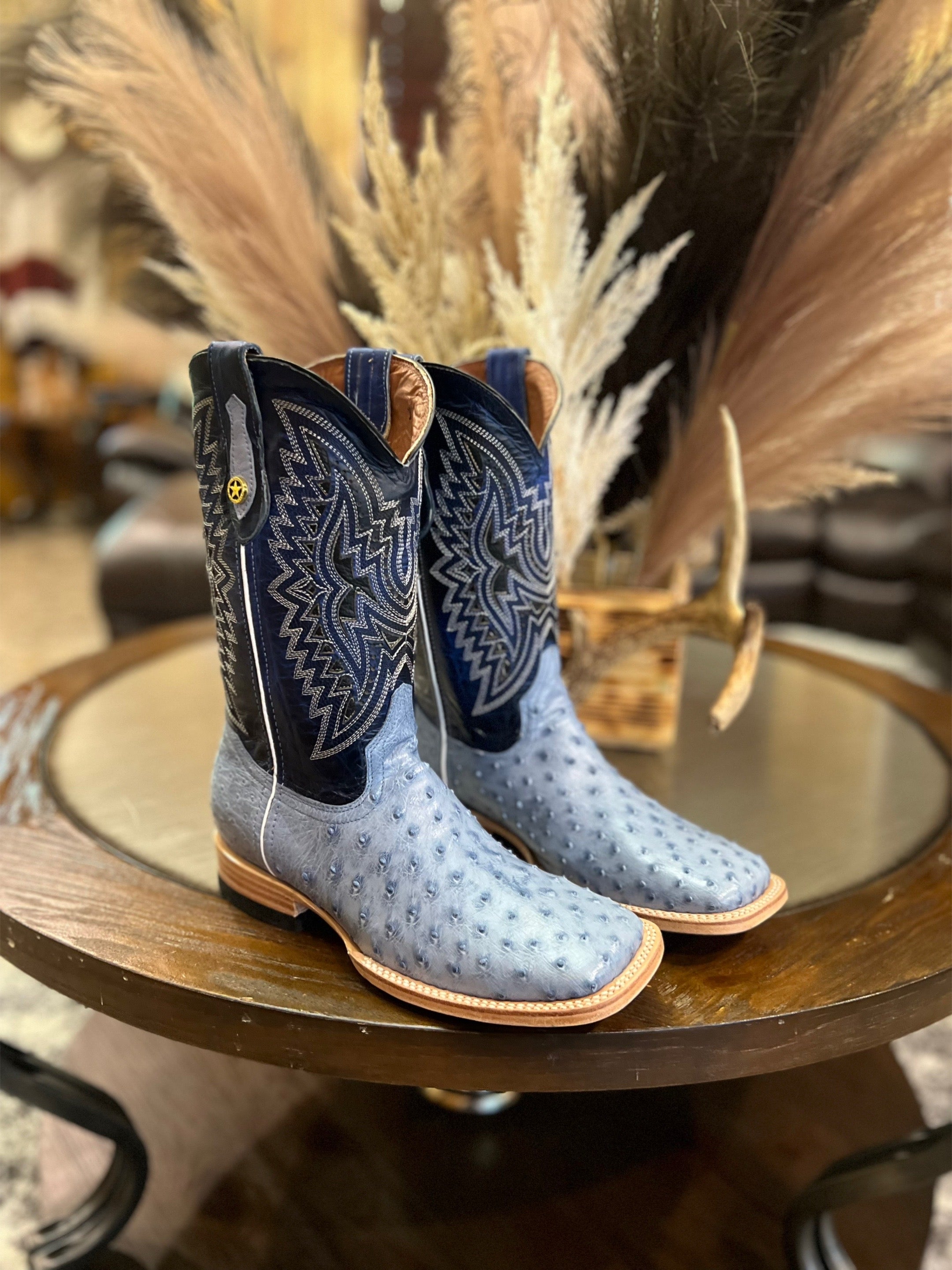 Western Exotic Blue Ostrich Cowboy Boots