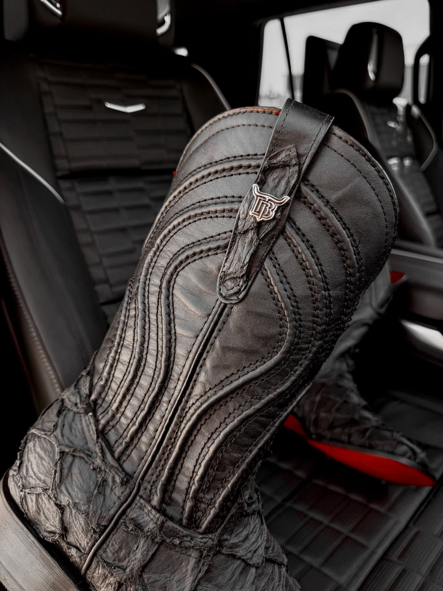 Matte Black Jumbo Pirarucu Leather Boots - Square Toe