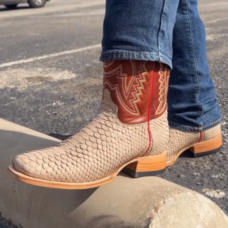 Exotic Python Square-head Boots - Bone